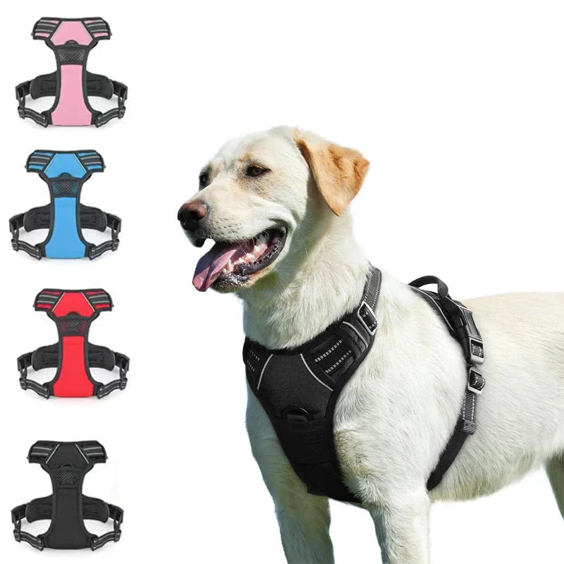 Dog Harness No Pull with 2 Leash Clips, Adjustable Soft Padded, Reflective Oxford No Choke Pet Vest with Easy Control Handle PawsnHeart
