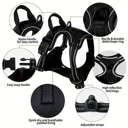Dog Harness No Pull with 2 Leash Clips, Adjustable Soft Padded, Reflective Oxford No Choke Pet Vest with Easy Control Handle PawsnHeart