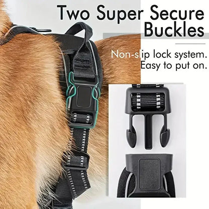 Dog Harness No Pull with 2 Leash Clips, Adjustable Soft Padded, Reflective Oxford No Choke Pet Vest with Easy Control Handle PawsnHeart
