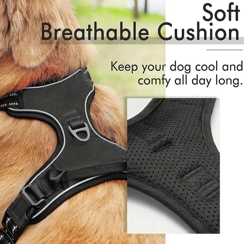 Dog Harness No Pull with 2 Leash Clips, Adjustable Soft Padded, Reflective Oxford No Choke Pet Vest with Easy Control Handle PawsnHeart