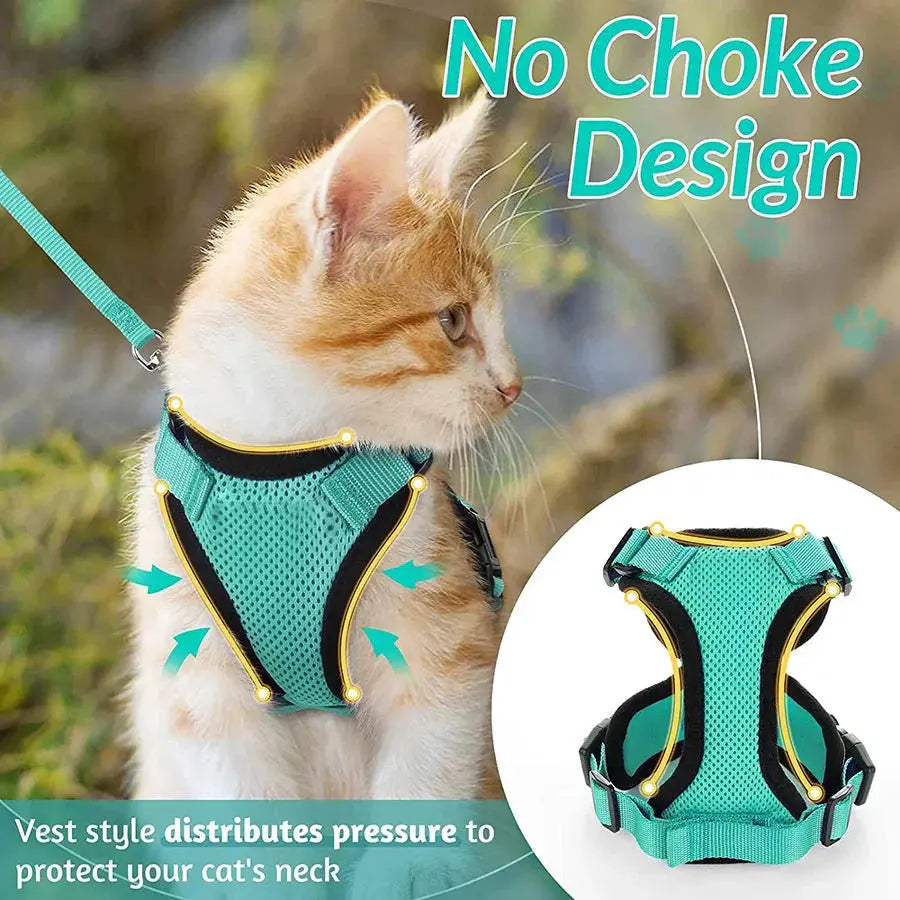 Cat Harness and Leash for Walking, Escape Proof Soft Adjustable Vest Harnesses for Cats, EasyControl PawsnHeart