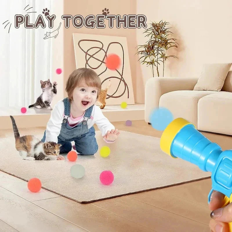 Cat Toys Interactive Launch Training Toy For Pet Kitten Creative Mini Shooting Gun Games Stretch Plush Ball Toys Pet Supplies PawsMagics