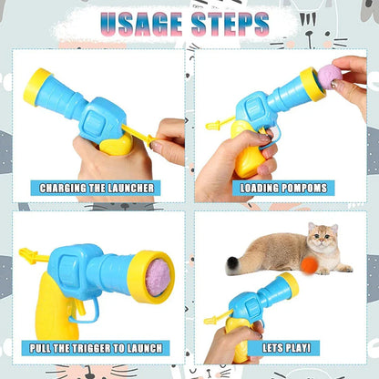 Cat Toys Interactive Launch Training Toy For Pet Kitten Creative Mini Shooting Gun Games Stretch Plush Ball Toys Pet Supplies PawsMagics